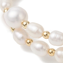 Natural Cultured Freshwater Pearl & Brass Beaded Bangles for Women&nbsp;BJEW-JB13341