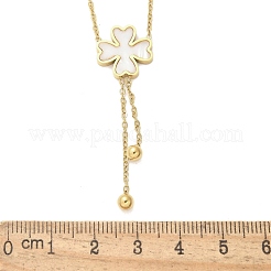 304 Stainless Steel Shell Pearl Clover Pendant Double Layered Necklaces for Women&nbsp;NJEW-U036-01G