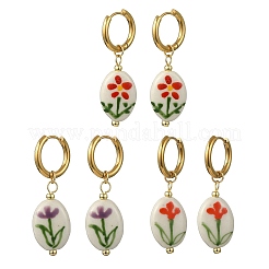 Printed Handmade Porcelain Dangle Earrings&nbsp;EJEW-JE07230