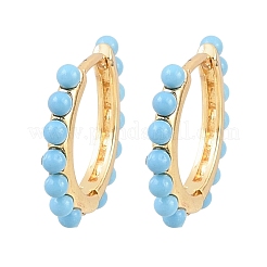 Round Synthetic Turquoise & Brass Hoop Earrings&nbsp;EJEW-A156-06G