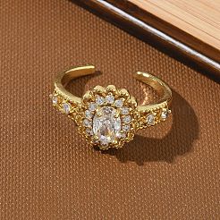Brass Micro Pave Cubic Zirconia Cuff Open Rings&nbsp;RJEW-C163-19G