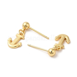 Rack Plating Brass Anchor Dangle Stud Earrings&nbsp;EJEW-D061-47G