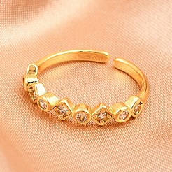 Brass Micro Pave Cubic Zirconia Cuff Rings for Women&nbsp;RJEW-Z113-29G