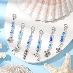 6Pcs Sea Animal Zinc Alloy Pendant Decorations&nbsp;HJEW-JM03159-01