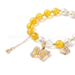 Round Natural Quartz Crystal(Dyed & Heated) & Shell Pearl Beaded Stretch Bracelet&nbsp;BJEW-TA00191-04