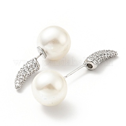 Clear Cubic Zirconia Horn with Acrylic Pearl Front Back Stud Earrings&nbsp;EJEW-G295-02B-P