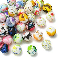 50Pcs Printed Round Silicone Focal Beads&nbsp;SIL-CJ0002-34