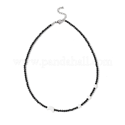 Natural Freshwater Shell Moon Star and Faceted Round Natural Black Spinel Beaded Necklaces for Women&nbsp;NJEW-JN05668