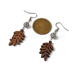 6 Pairs 6 Styles Natural Walnut Wood with Alloy Bead Dangle Earrings for Women&nbsp;EJEW-JE06102