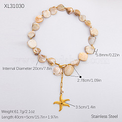 Summer Starfish 304 Stainless Steel & Natural Shell Pendant Necklaces for Women&nbsp;FS-WGDB1B9-01