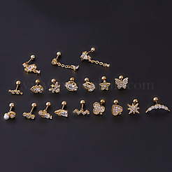 Brass Micro Pave Clear Cubic Zirconia Heart Cartilage Earrings with Chain&nbsp;WGFE0B0-26