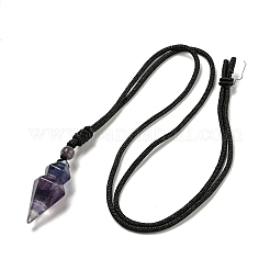 Natural Fluorite Conical Pendulum Pendant Necklace with Nylon Cord for Women&nbsp;NJEW-B106-01H