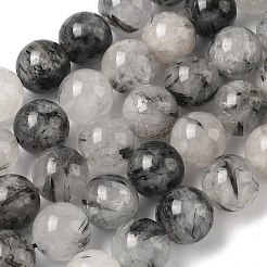 Natural Tourmalinated Quartz Beads Strands&nbsp;G-F818-A09-16mm