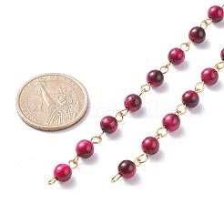 3.28 Feet Handmade Natural Tiger Eye Dyed & Heated Beaded Chains&nbsp;X1-AJEW-JB01092-04