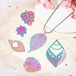 24Pcs 12 Style Ion Plating(IP) 201 Stainless Steel Filigree Big Pendants&nbsp;STAS-DC0005-75