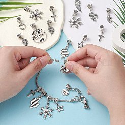 50Pcs 10 Styles Tibetan Style Alloy European Dangle Charms&nbsp;PALLOY-CJ0002-74