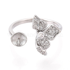 Flower Brass Micro Pave Clear Cubic Zirconia Cuff Ring Settings&nbsp;KK-T076-33P