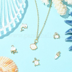 6Pcs 6 Styles Ocean Themeed Brass Pave Natural White Shell Pendants&nbsp;KK-CJ0003-66