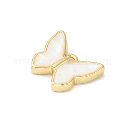 Rack Plating Brass & Shell Butterfly Charms with Epoxy Resin&nbsp;KK-K380-02G-01