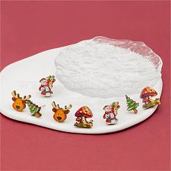 4 Pairs Snowman & Christmas Tree & Deer & Mushroom Printed Wood Stud Earrings&nbsp;EJEW-OY001-07