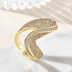 Brass Micro Pave Clear Cubic Zirconia Cuff Open Rings for Women&nbsp;RJEW-L343-15G