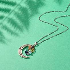 Natural Mixed Gemstone Chips Cluster with Moon Pendant Necklace&nbsp;NJEW-JN03867