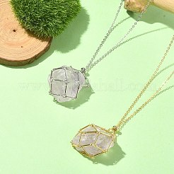 2Pcs 2 Color Brass Bar Link Chains Macrame Pouch Empty Stone Holder for Pendant Necklaces Making&nbsp;NJEW-JN04466-04