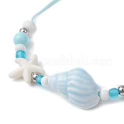 Adjustable Synthetical Turquoise & Porcelain & Natural Howlite Beaded Braided Bead Bracelets for Women&nbsp;BJEW-JB11707