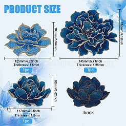 3Pcs 3 Styles Peony Pattern Polyester Fabrics Computerized Embroidery Cloth Sew on Patches&nbsp;PATC-BC0001-04