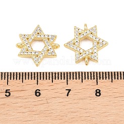 Brass Micro Pave Clear Cubic Zirconia Star of David Links Connector Charms&nbsp;KK-C170-01G