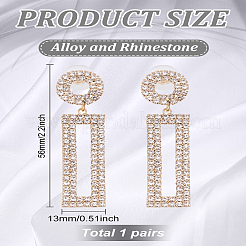 1 Pairs Brass Rhinestone Ring with Rectangle Dangle Stud Earrings for Women&nbsp;EJEW-LP0001-91G