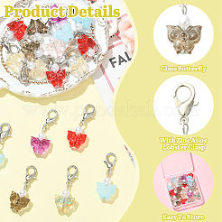 20Pcs Transparent Glass & ABS Plastic Pearl Butterfly Pendant Decorations&nbsp;HJEW-YW00269