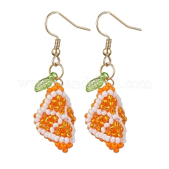 Handmade Glass Seed Beads Orange Dangle Earrings&nbsp;EJEW-MZ00540-02