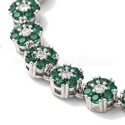 Rack Plating Brass Pave Cubic Zirconia Flower Link Chain Bracelets for Women&nbsp;BJEW-A018-03P-05