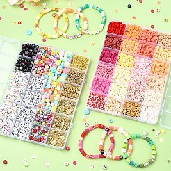 DIY Flat Round Handmade Polymer Clay & Acrylic Beads Bracelets Making Kits&nbsp;DIY-YW0011-08