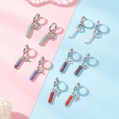 304 Stainless Steel Mixed Stone Column Hoop Earrings&nbsp;EJEW-JE06791