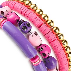 4Pcs 4 Style Acrylic Evil Eye & Plastic Skull & Synthetic Hematite Beaded Stretch Bracelets Set&nbsp;BJEW-JB08896