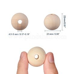 Natural Unfinished Wood Beads&nbsp;WOOD-S651-25mm-LF