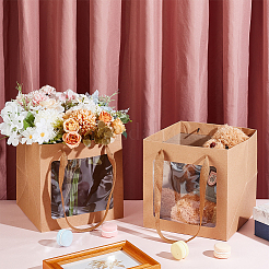 Square Paper Gift Tote Bags with Plastic Visible Window&nbsp;LS-ABAG-WH0051-10C