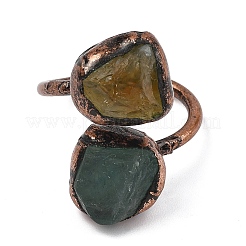 Raw Nuggets Natural Green Fluorite & Citrine Open Cuff Rings&nbsp;RJEW-M157-04R