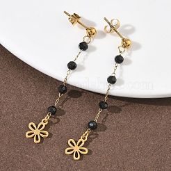 304 Stainless Steel Glass Tassel Stud Earrings&nbsp;EJEW-G453-05G-01