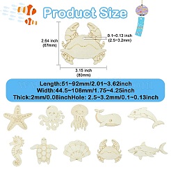 50Pcs Ocean Theme Unfinished Blank Wooden Pendants Set for Painting Arts&nbsp;DIY-CJC0015-05