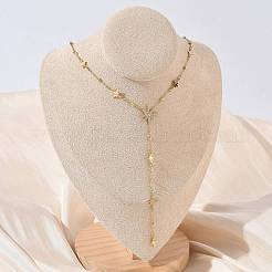 304 Stainless Steel Micro Pave Clear Star Pendant Long Tassel Y Necklaces for Women&nbsp;NJEW-C119-02G