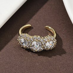 Brass Micro Pave Cubic Zirconia Cuff Rings&nbsp;RJEW-H256-01G-02