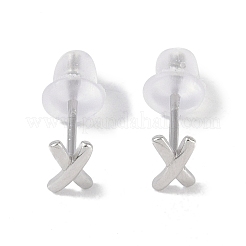Anti-Tarnish Rhodium Plated Letter X 999 Fine Silver Stud Earrings for Women&nbsp;EJEW-S215-11P