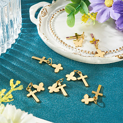 10Pcs Cross with Butterfly Brass Pendants&nbsp;PALLOY-TAC0272