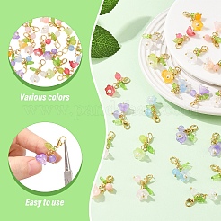 40Pcs 8 Styles Natural Yellow Jade & Natural White Jade & Malaysia Jade & Glass & Acrylic Pearl Flower Pendant Decorations&nbsp;HJEW-YW00156
