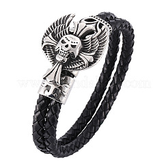 Genuine Leather Wrap Wide Cord Bracelet with Stainless Steel Toggle Clasps&nbsp;PW-WG1D7B5-01