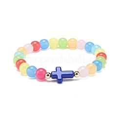 Imitation Jade Acrylic & Synthetic Hematite Cross Beaded Stretch Bracelet for Women&nbsp;BJEW-JB08723