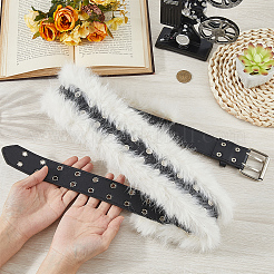 Black Imitation Leather Faux Fur Chain Belts for Women&nbsp;AJEW-WH20006-388A-01